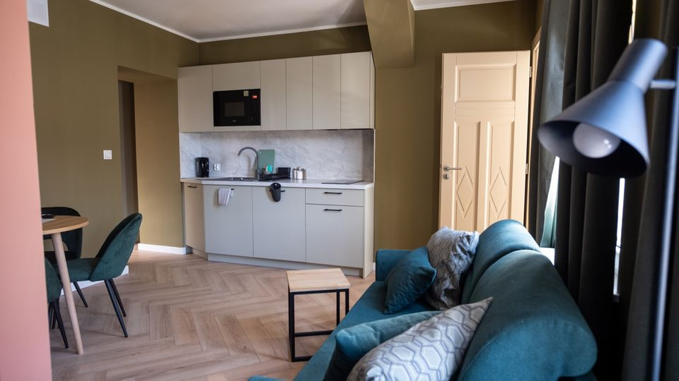 Aneks kuchenny z częścią wypoczynkową w apartamencie
